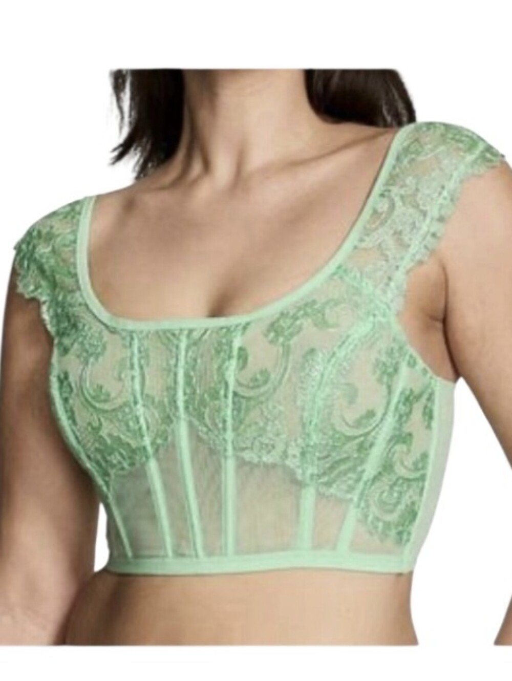 Victoria's Secret M Lime Green Coset Crop Top Lace Bralette Coquette Feminine